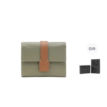 VANESSA HOGAN Cow Leather Clutch Coin Purse Wallet Small Size Women's Green/Apricot/Brown