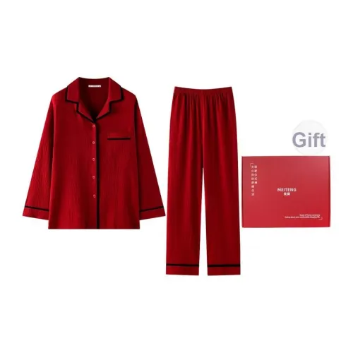 MEITENG Пижамный комплект Весенний и Осенний Женский Красный
