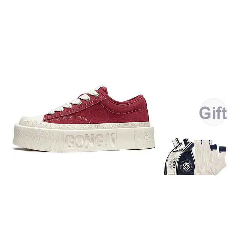 GONGJI Square Inches Skateboard Shoes Women's Mid Top White/Red