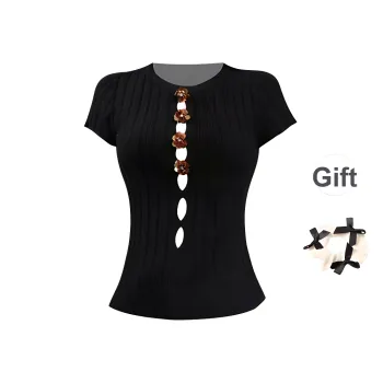 TURN UP T Shirts Women's Black+Bowknot Hair Tie Comes With