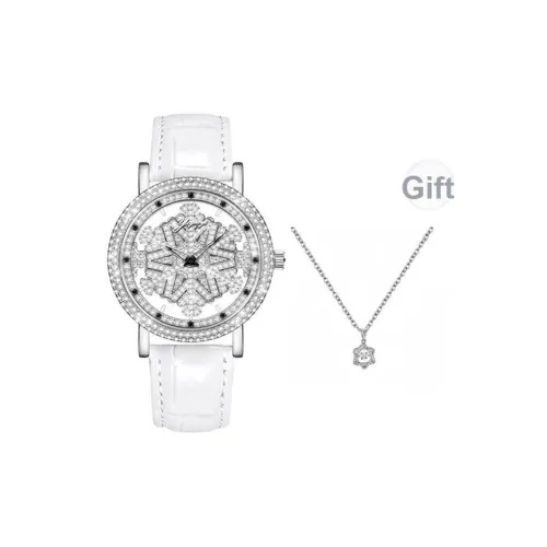 Yajiayi Turn of Fortune Snowflake Goddess Кварцевый механизм Коровья кожа Ремень Часы Женские часы Черепный циферблат