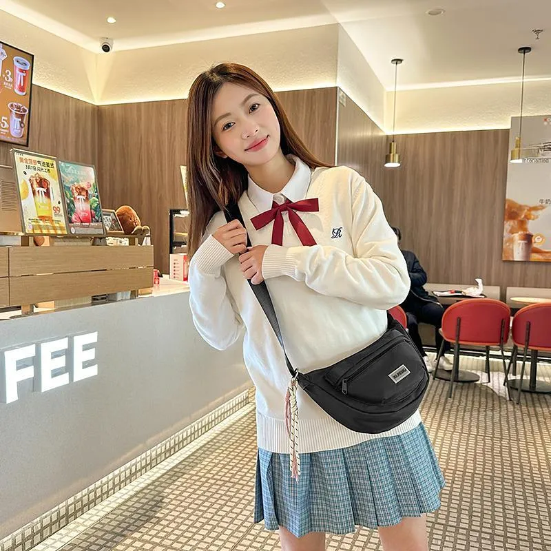 Yalu Nylon Shoulder Bag, Crossbody Bag Unisex Ecru/Black/Pink/Violet/Khaki/Peacock Blue-6