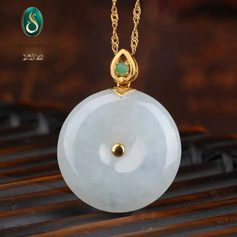 XIANGZHENFU Ice Glutinous Jadeite Peace Buckle Pendant Women's-1
