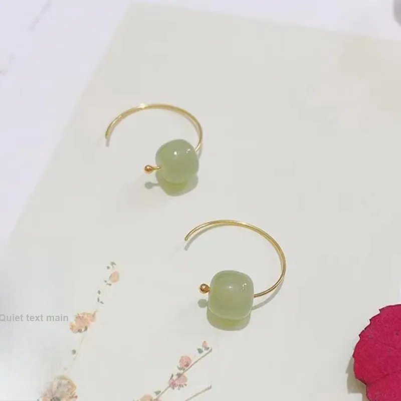 Oriental Jade Hetian Jade Earrings Pale Greenish White Jade Women's-4