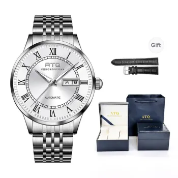 ATQ Elegant Series Automatic Mechanical Movement Stainless Steel Watchband Watch Men's Watches White Dial