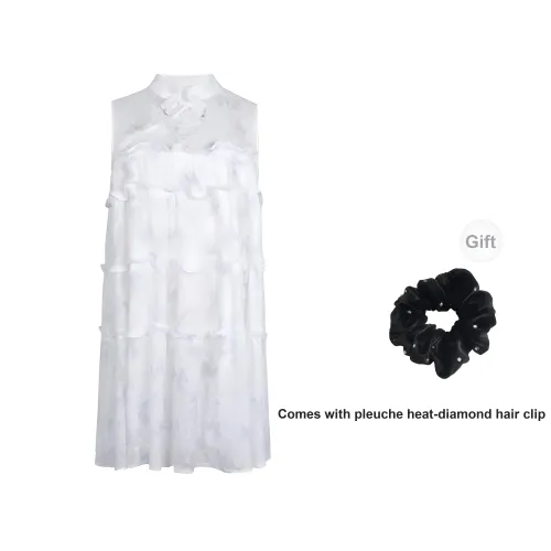 Three Quarters Sleeveless Dresses Women's White