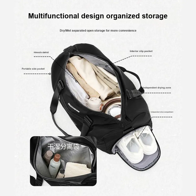 Skechers Polyester Gym Bag Travel Bag Large Size Unisex Black-3