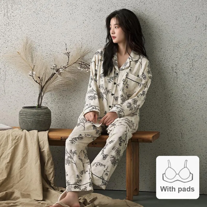 Ordifen Pajama Set Women's White Floral-1
