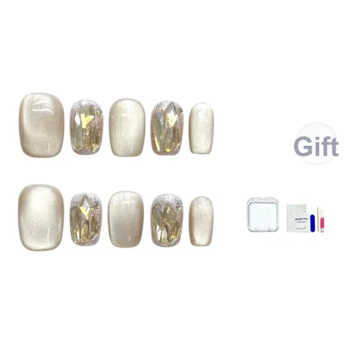 JINGCHANXUE Ручной работы Кристалл Кошачий глаз Шампанское Ромб False Nail Короткий LADDER Молочно-чайный Градиентный Flashing 12 мм