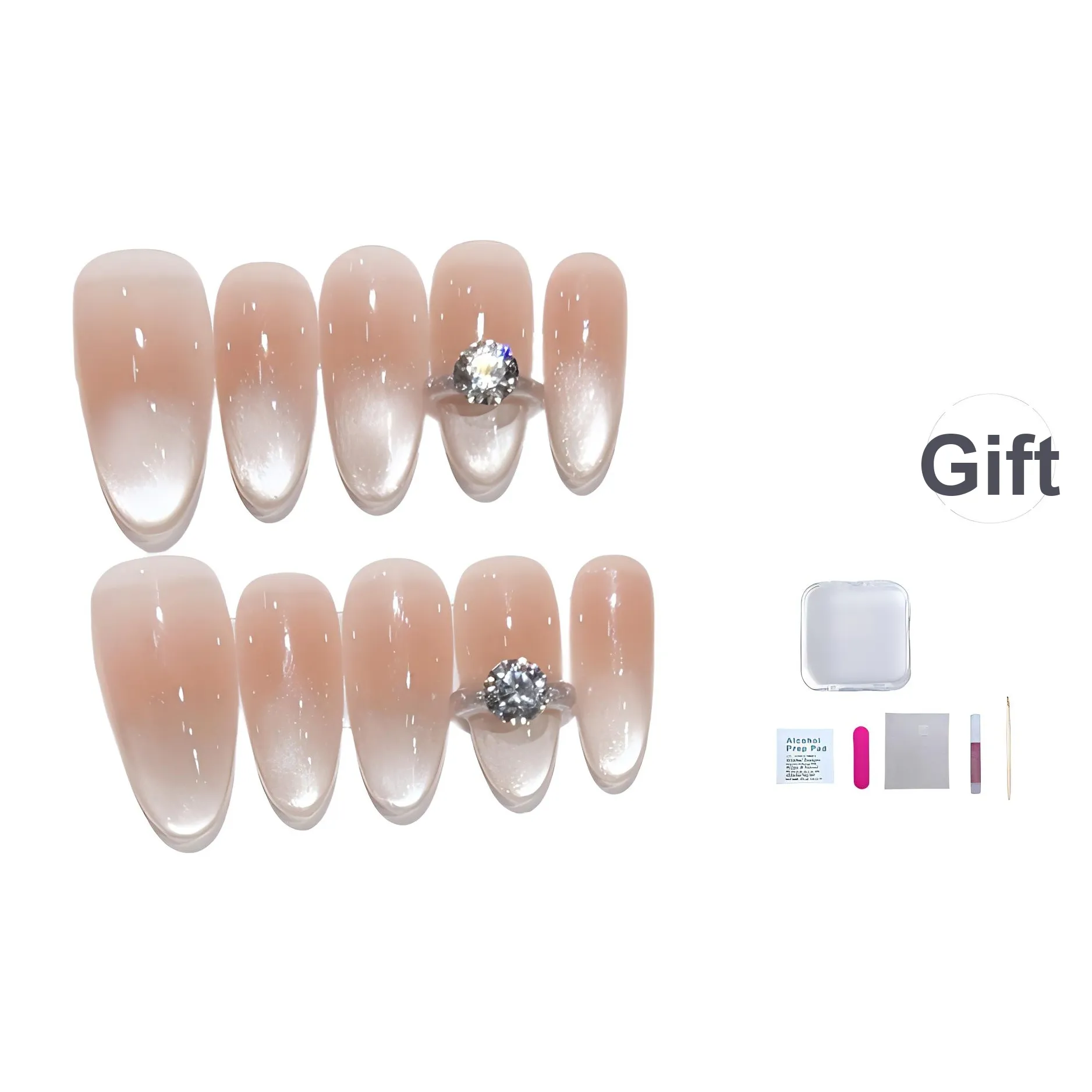 A Few More Cute [Promise]False Nail Ручной работы Повседневный Укороченный Bulb Французский Кошачий глаз Овал Нюд Румяна Стейн Шimmer