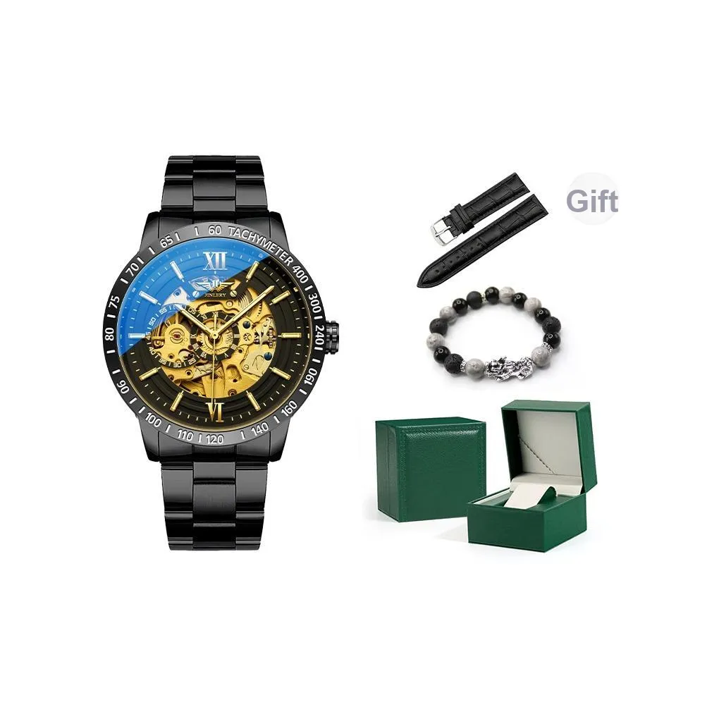 JINLERY Automatic Mechanical Movement Stainless Steel Watchband Watch Men's Watches Black Dial