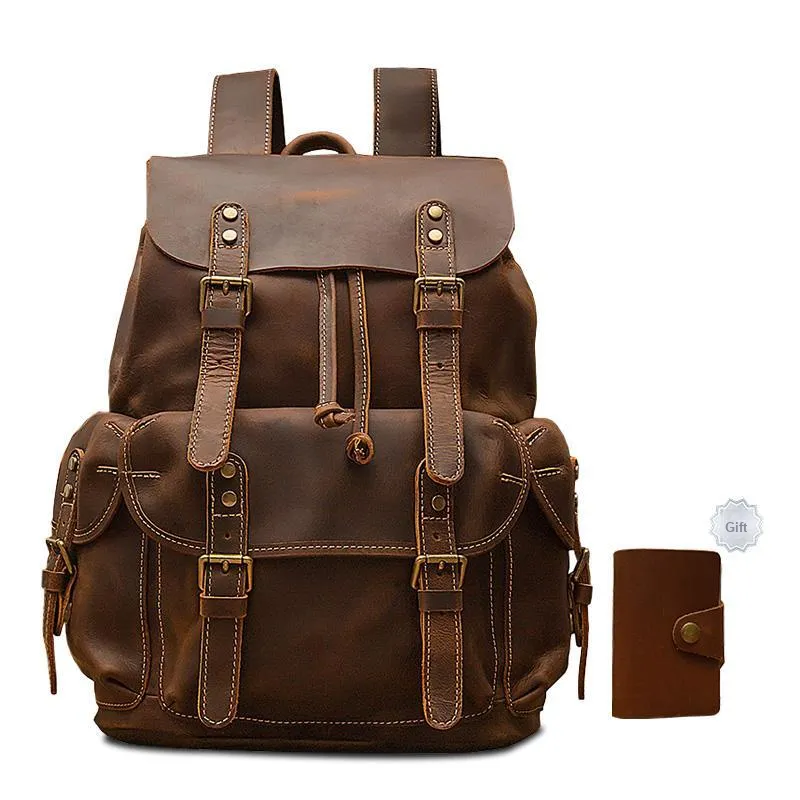 Simple&nature Cow Leather Genuine Leather Backpack Men's Dark Brown