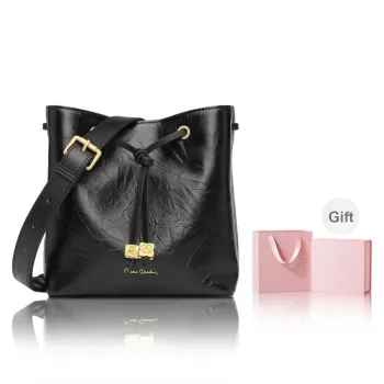 PIERRE CARDIN Top Grain Cow Leather Crossbody Bag, Shoulder Bag Regular Women's Black