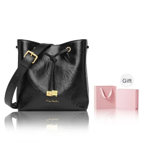 PIERRE CARDIN Top Grain Cow Leather Crossbody Bag, Shoulder Bag Regular Women's Black