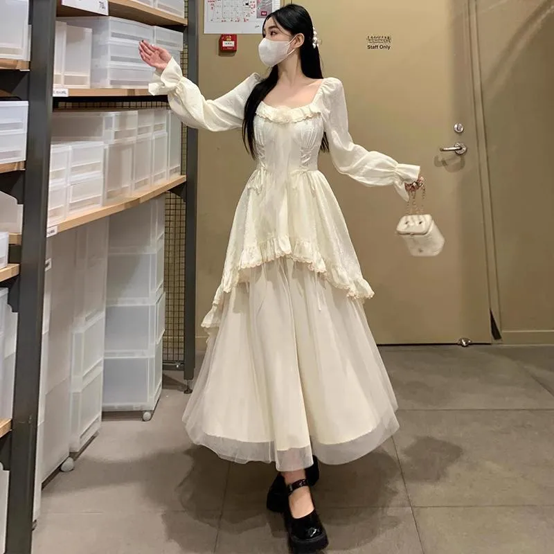 Pzhk Long Sleeved Dresses Women's Apricot-2