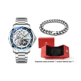 Silver Case Blue Dial Steel Band[Cuban Bracelet--Festival Box Clothing Sets]