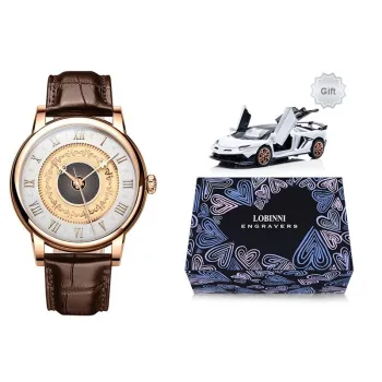 LOBINNI L Automatic Mechanical Movement Genuine Leather Strap Watch Men's Watches Black Dial