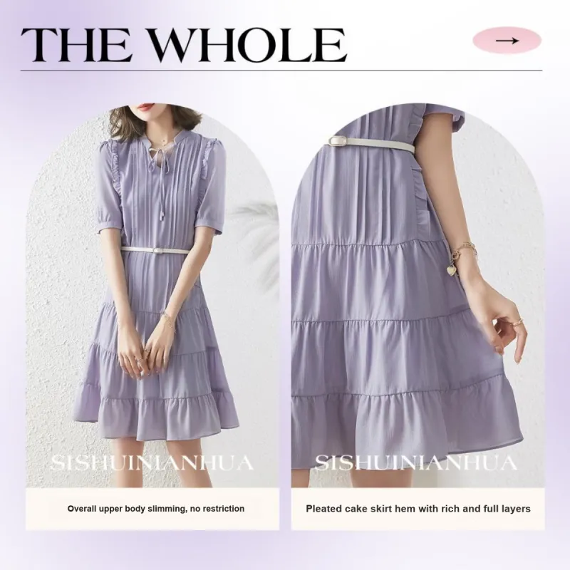 Like The Age Of Water Short Sleeved Dress Women's Purple-3