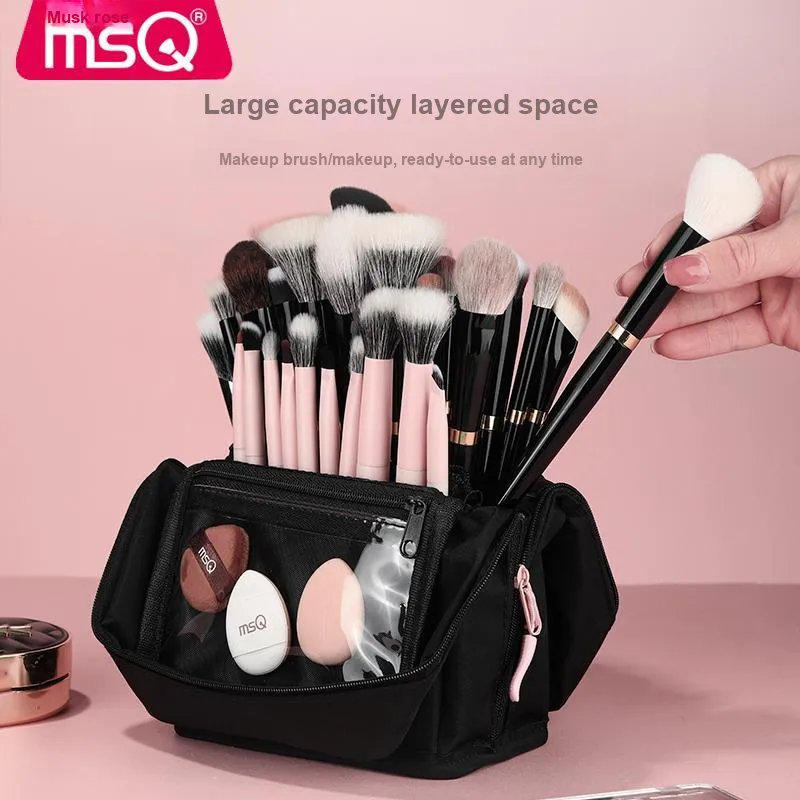 MSQ x NANZAILIANMING Large Capacity Portable Pink Bowknot In Elegance Make up Tools Multifunction Combo Bag Travel All-5