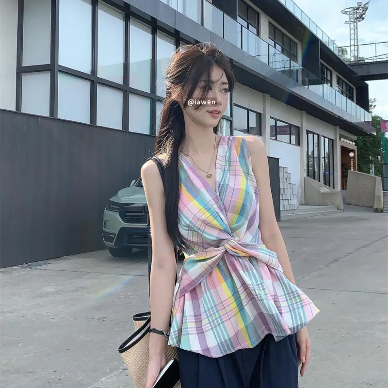 YGPRW Tank Top Women's Multicolor Plaid-4