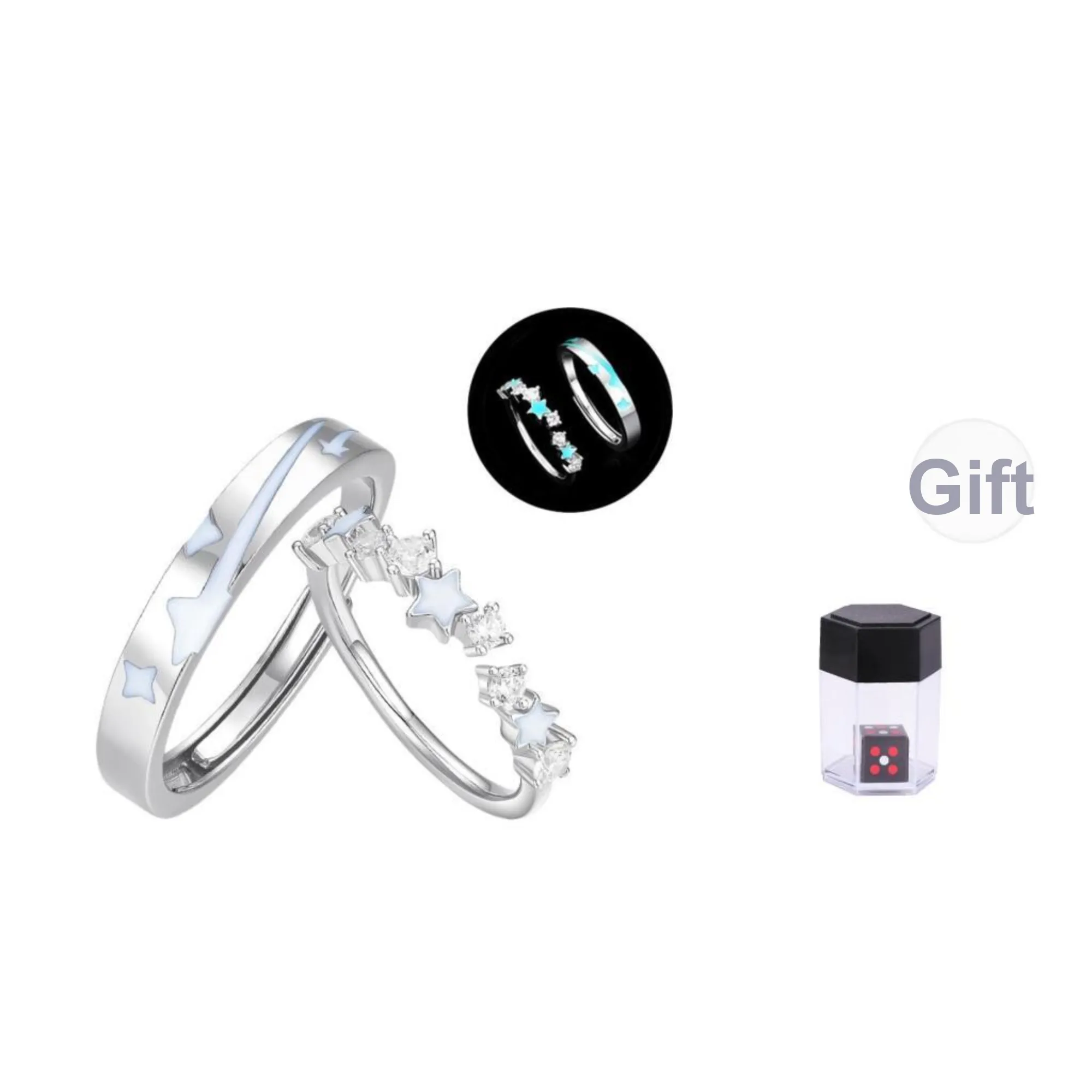 KADER 925 Sterling Silver Rings Unisex Glow in The Dark Color, Box