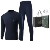 Men's Mock Neck Clothing Sets (Navy Blue) 100% cotton Skin-Friendly/3A Antibacterial
