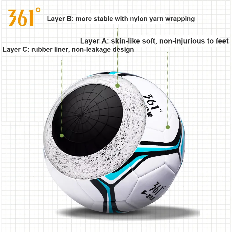 361° Size 45 Soccer PVC Machine Stitched Soccer Ball Unisex Blue Black-1