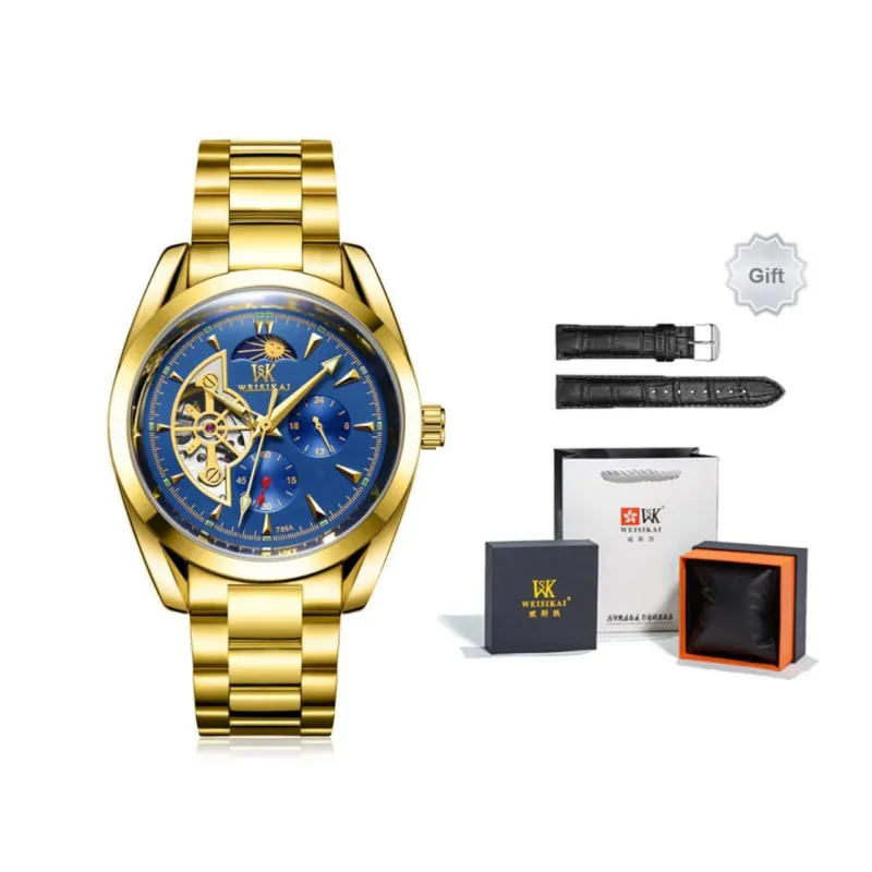 WSK Automatic Mechanical Movement Stainless Steel Watchband Men's Watches White Dial-0