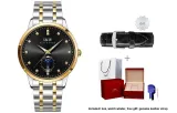Gold Black Dial Steel Band-Men's Watch