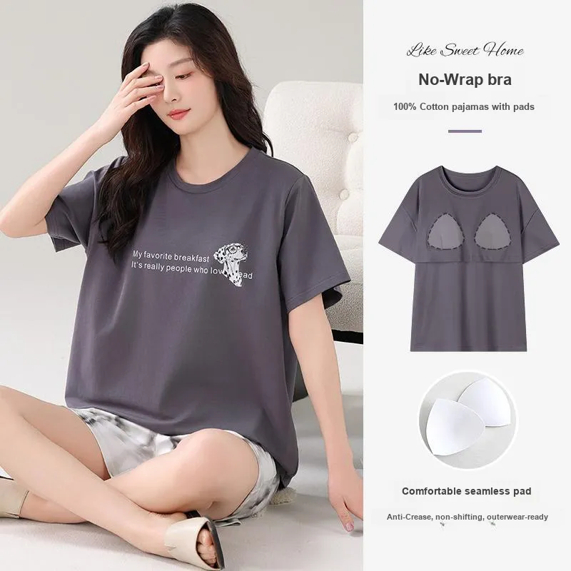 NOME Summer Women's Summer Pajamas Short Sleeved Shorts Women's Two Piece Set-5