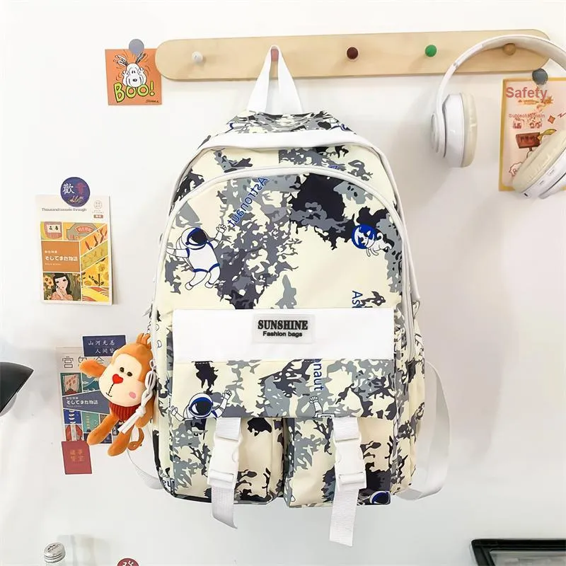 URBAN FOREST Nylon Backpack Unisex Black/Pink/Green-1