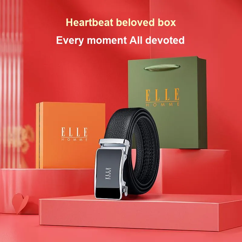 ELLE HOMME Top Grain Cow Leather Fashion Casual Versatile Belt, Trendy Students Belt Men's Gunmetal Silver Gold 3.5cm-7