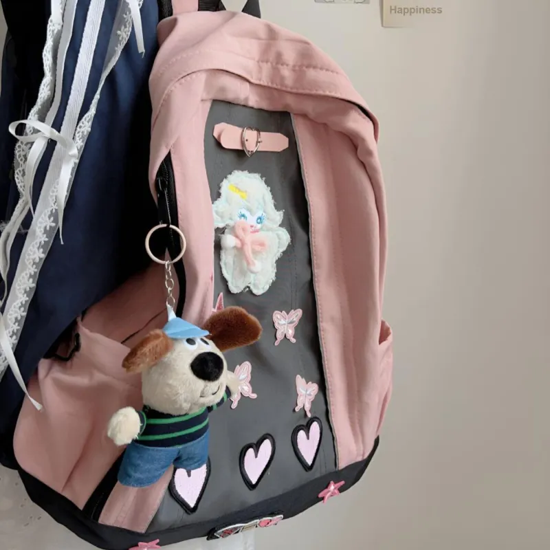 MINLUBAOLUO Canvas Backpack Regular Women's Pink-4
