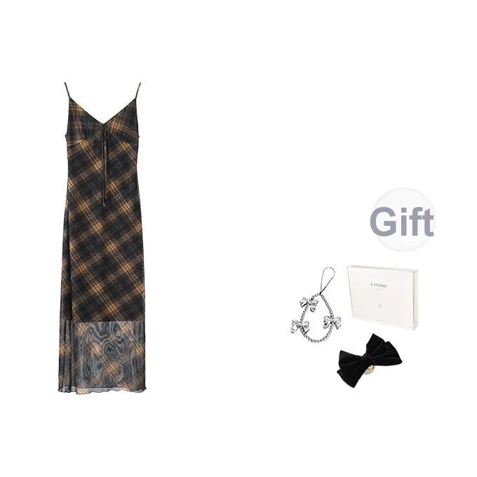 Fstudio Корейский стиль V-образный вырез с принтом утягивающий Slip платье женское красная клетка