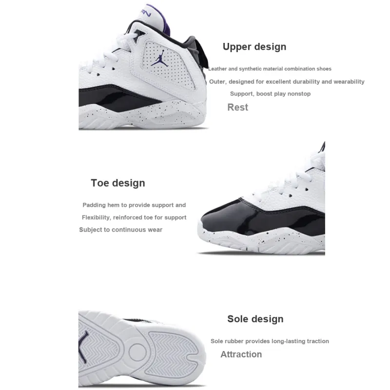 Jordan B'Loyal Shock Absorbers Mid Top Children's Basketball Shoes White Black Children Aged 3 7 Years Old-1
