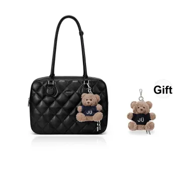 JUST STAR Synthetic Leather Boston Portable Bowling Bag Underarm Shoulder Bag Large Size Women's Black/White