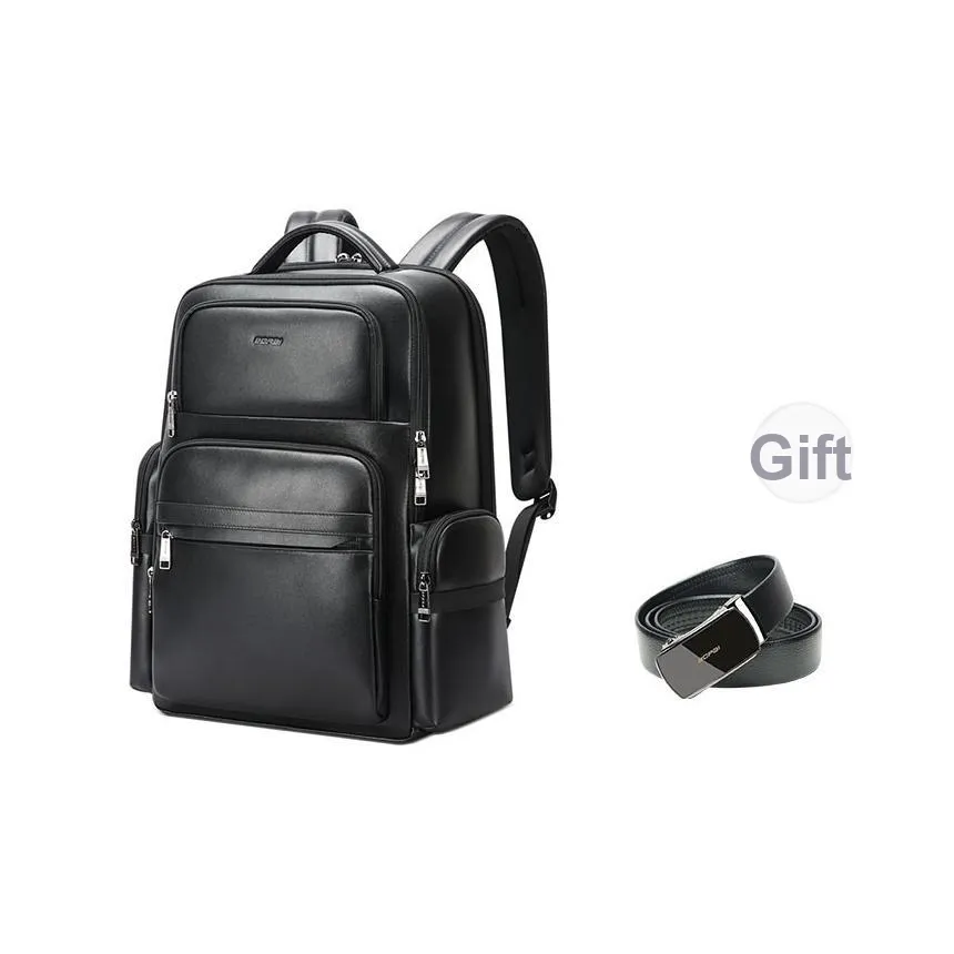 BOPAI Сумка для ноутбука из крупнозернистой текстуры коровьей кожи большой мужская черная