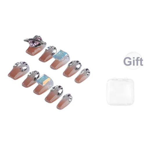 Fanze Премиум Rhinestone Color Block False Nail Короткий LADDER Розовый Smudge 15mm