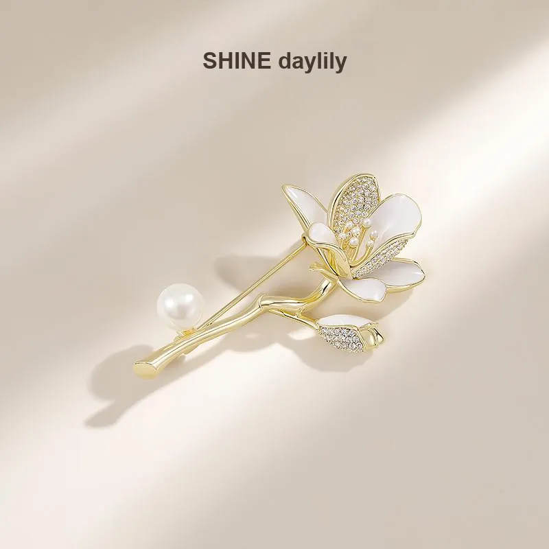 SHINE Copper, Zircon, Shell Pearl Brooches Women's-1
