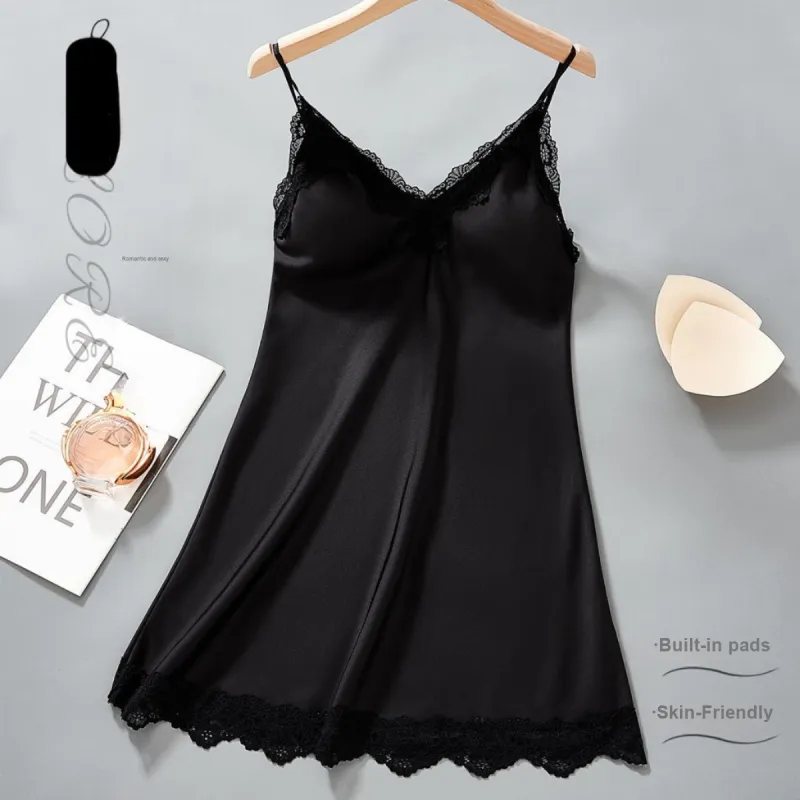 MIIOW Nightgown Comfortable Skin Friendly Slim Fit, Simple And Elegant French Style Women's Black-2