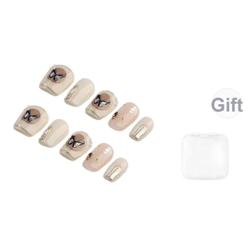 SHANGSHIQIN Барокко Бабочка Minimalist Style Fashion False Nail Короткий Бежевый Однотонный 15мм