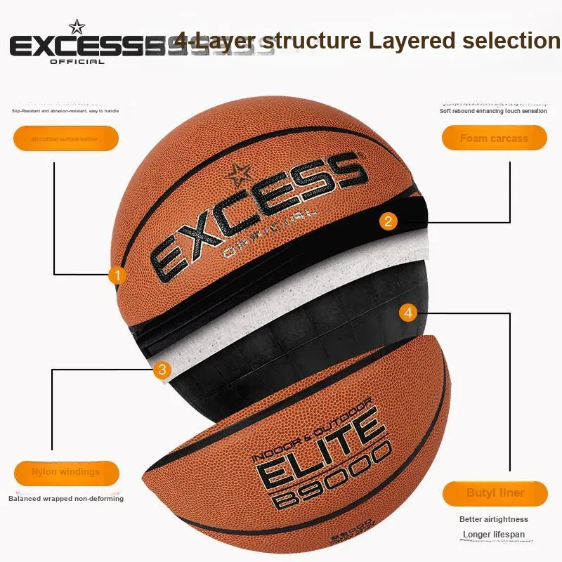 EXCESS Microfiber Leather Basketball Red Black Size 7 Ball Training Competition Unisex-1