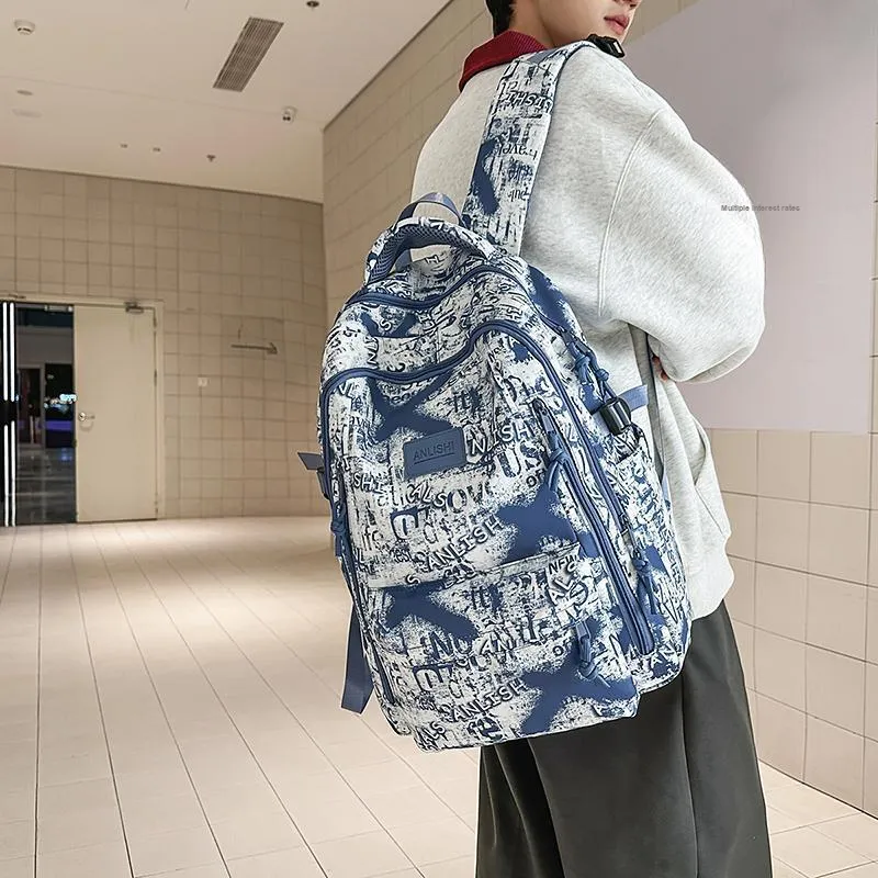 WICKBUEN Nylon Backpack Unisex Black/Brown/Blue-15
