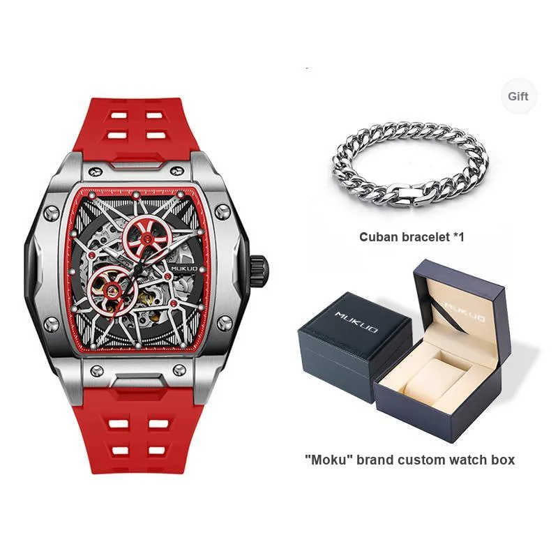 MUKUO Pioneer Collection Automatic Mechanical Movement Silicone Strap Watch Men's Watches Cut-Out Dial-10