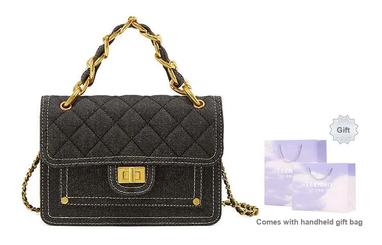 Teenmix Fabric Microfiber Synthetic Leather One Shoulder Handbag Regular Women's Black/Blue-7
