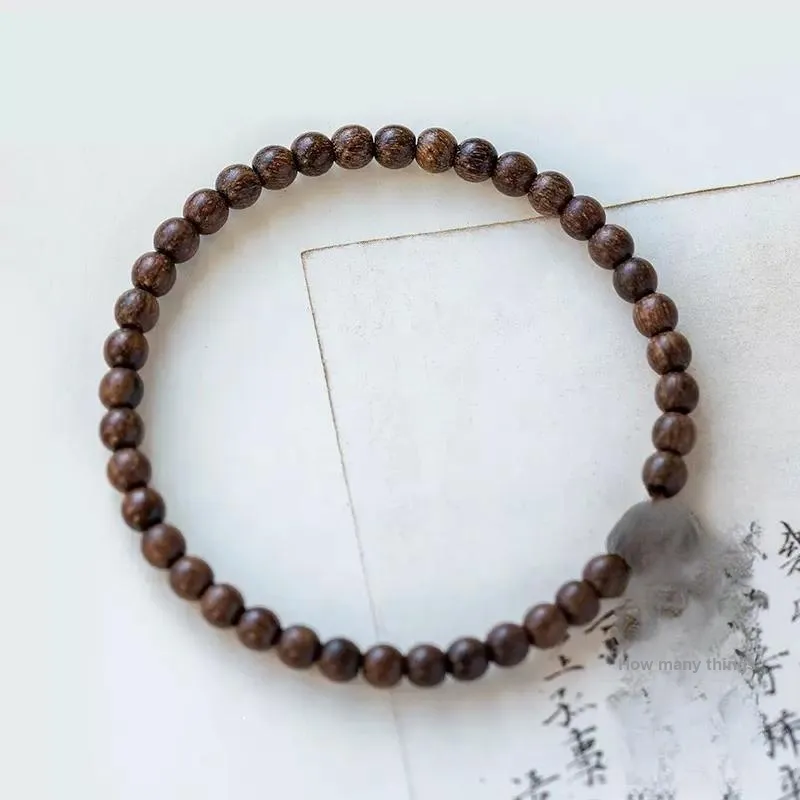 FANGYUANXIAOFU Golden Sandalwood Time Brings Fortune, Single Wrap Beaded Bracelet Unisex-1