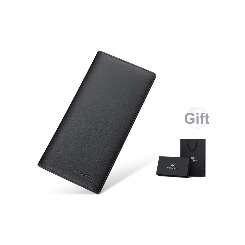 WilliamPOLO Cow Leather Long/Cropped Wallet Suit With Genuine Leather Money Clip Regular Men's Black