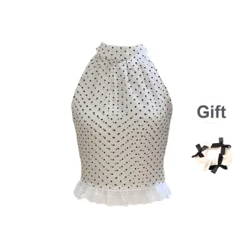 TURN UP Tank Top Women's White+Bowknot Hair Tie Comes With