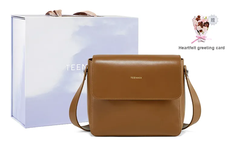 Teenmix Cow Leather Tofu Bag Small Square Bag Shoulder Bag Medium Size Women's Brown/Black-0