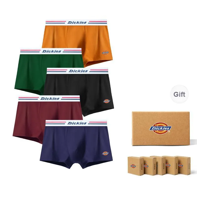 Dickies Underpants Men's Seamless Print LOGO Breathable Skin Friendly Sports Square Panty Gift Box Combo Set-45